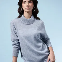 glitchez Solid Turtle Neck Ribbed Oversized Pullover-image-77
