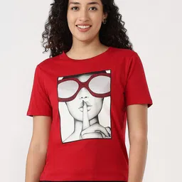 Kraus Jeans Women Graphic Printed Round Neck Cotton Slim Fit T-shirt-image-53