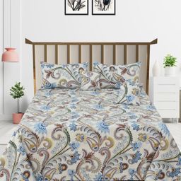 MORADO White & Blue Floral Polycotton 5 Piece Double Queen Superfine Bedding Set-picture-18