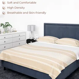 RANGOLI Beige & White Striped 400 TC Queen Bedsheet with 2 Pillow Covers image 5