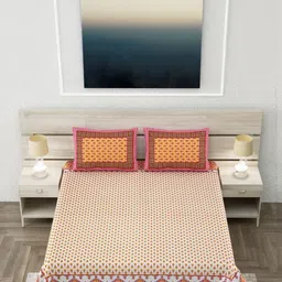 SP DESIGNS Off White & Yellow Floral Pure Cotton 240TC Super King Bedsheet Set-2.74mX2.74m-picture-40