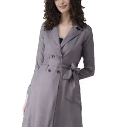 Style Quotient Women Solid Grey viscose rayon smart casual Trench Coat-picture-35