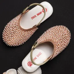 Mine Sole Pearl & Stone Detailed  Half Cut Sandals - Rose Gold-picture-26