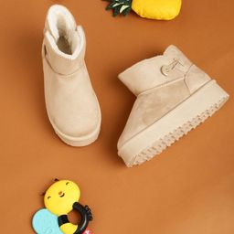 TRUFFLE COLLECTION Fur Detailed Solid Slip On Boots - Beige-picture-40