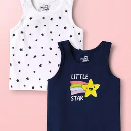 Doodle Poodle 100% Cotton Single Jersey Knit Sleeveless Vests With Star Theme Pack of 2 - White & Navy Blue-picture-24