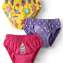 Babyhug 100% Cotton Antibacterial Panties With Polka Dots & Ice Cream Print Pack Of 3 - Purple Dark Pink & Yellow.-picture-12