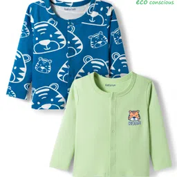 Babyoye 100% Cotton Knit Full Sleeves Tiger Printed Jhablas Pack of 2 - Light Green & Blue-image-41