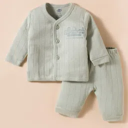 Zero Sinker Knit Full Sleeves Night Suit With Text Print - Silver-picture-13