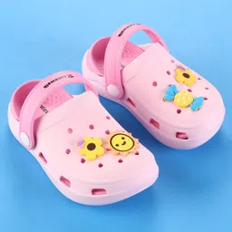 Cute Walk by Babyhug Clogs with Back Strap & Floral Applique - Pink image 2