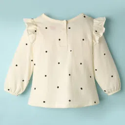 Babyhug 100% Cotton Knit Full Sleeves Top with Star Foil Print & Frill Detailing - Off White image 2