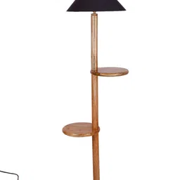 Devansh Black Conical Cotton Wooden Floor Lamp image 3