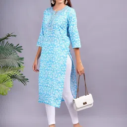 OH MI DIOS Women Floral Printed Festive Cotton Straight Kurta-picture-22
