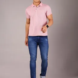V-Mart Men Striped Polo Collar Cotton T-shirt image 4