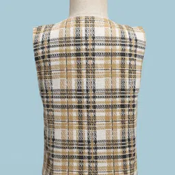 Radutu Full Sleeves Checked 3 Piece Party Suit Set With Bow - Mustard & Navy Blue image 3