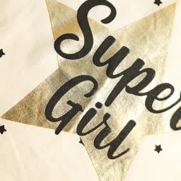 Babyhug 100% Cotton Knit Full Sleeves Top with Star Foil Print & Frill Detailing - Off White image 3