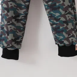 Kookie Kids Full Length Lounge Pant with Camouflage Print -Dark Green & Black image 4
