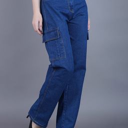 Metronaut Women Classic Regular Fit Mid-Rise Cargo Styles Jeans-image-50