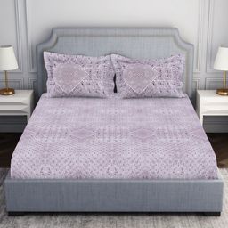 SPACES Violet & White Ethnic Motifs 144 TC Cotton Queen Bedsheet With 2 Pillow Covers-picture-3