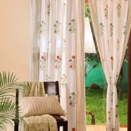 peepul tree Jaipuri Hand Block Printed Pure Cotton Teal, Mustard & Rust Pack of 2(7ft) Door Semi Sheer Curtains-picture-25