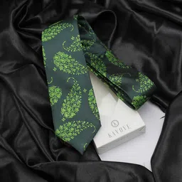 kavove KOVOVE Men Green & Grey Woven Design Broad Tie image 1