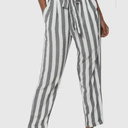 American Eagle Outfitters White & Grey Striped Pants-image-98
