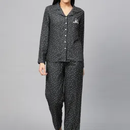 YASH GALLERY Grey Polka Dots Shirt Pyjama Set image 1
