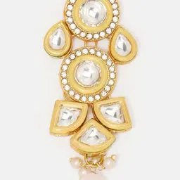 Priyaasi Pink Kundan-Studded & Beaded Drop Earring image 4
