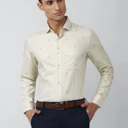 Peter England Elite Yellow Cotton Regular Fit Printed Shirt image 1