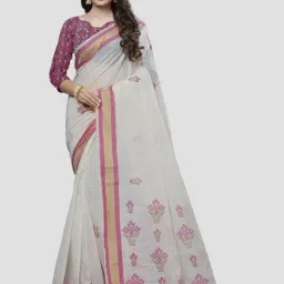 Saree Mall Light Grey & Pink Embroidered Saree With Unstitched Blouse-image-18