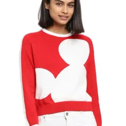 Bewakoof Red & White Cotton Printed Sweater-image-14