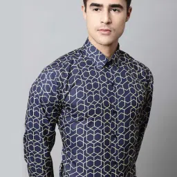 Jainish Navy Cotton Regular Fit Printed Shirts-picture-36