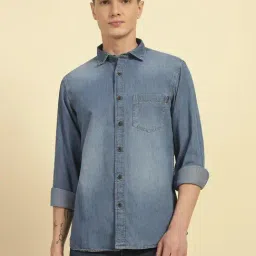 Cantabil Blue Regular Fit Solid Casual Shirt-image-91