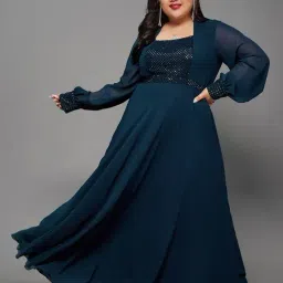 Miss Chase A+ Teal Embellished Maxi Dress-picture-10