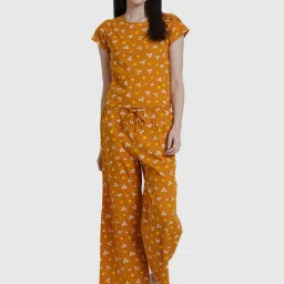 YASH GALLERY Mustard Cotton Printed Top Pyjama Set image 1