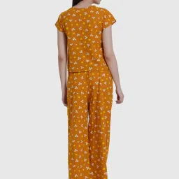 YASH GALLERY Mustard Cotton Printed Top Pyjama Set image 2
