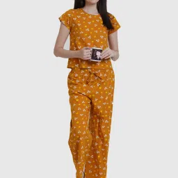 YASH GALLERY Mustard Cotton Printed Top Pyjama Set image 4