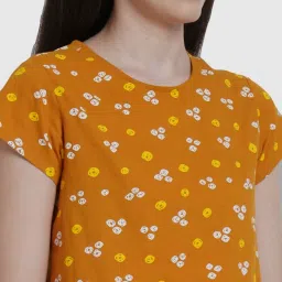 YASH GALLERY Mustard Cotton Printed Top Pyjama Set image 5