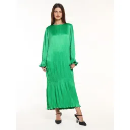 Cover Story Green Polyester Flared Fit Striped Dress-picture-32