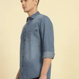 Cantabil Blue Regular Fit Solid Casual Shirt image 4