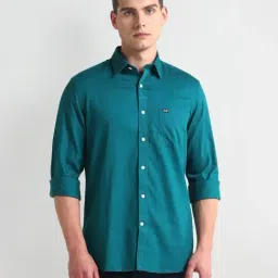 arrow sport Arrow Sports Green Cotton Slim Fit Shirt-picture-18