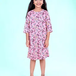 KiddoPanti Kids-Girls Graphic Printed Knee Length T-shirt Dress-picture-41