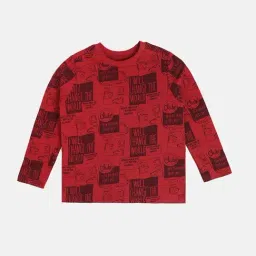 MINIKLUB Boys Maroon Cotton Printed Full Sleeves T-Shirt-picture-33