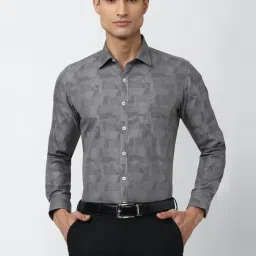 Van Heusen Grey Cotton Slim Fit Printed Shirt image 1