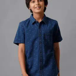 Under Fourteen Only Boys Blue Cotton Printed Shirt-image-25