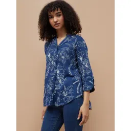 Colour Me By Melange Blue Cotton Regular Fit Floral Print Tunic image 3