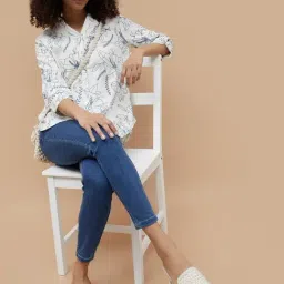 Colour Me By Melange White Cotton Regular Fit Floral Print Tunic image 4