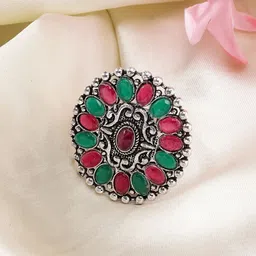 Sangria German Silver-Plated Circular Shape Oxidised Adjustable Finger Ring-picture-50