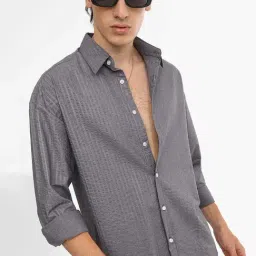 Campus Sutra Grey Regular Fit Texture Shirt image 3