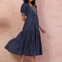 Rangriti Blue Printed A-Line Dress image 4