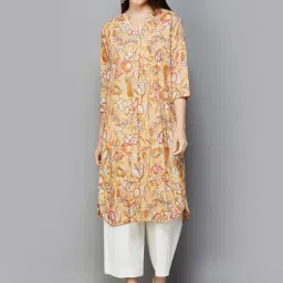 Melange by Lifestyle Mustard Rayon Floral Print Kurta-image-25